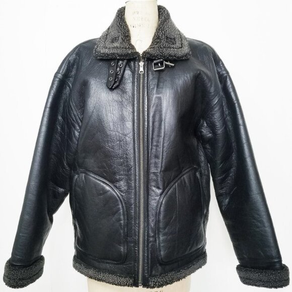 Wilson Mens LEATHER B-3 Aviator ReVersible Leather Bomber Jacket Coat Sherpa M